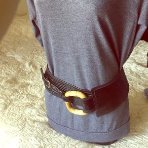 Vintage Black Belt with Wooden Accent